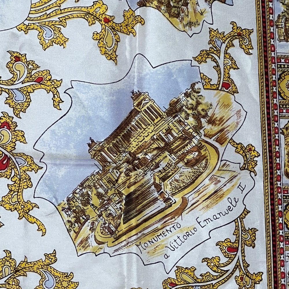 Vintage Roma Gold and White Landmark Souvenir Scarf - Picture 9 of 9